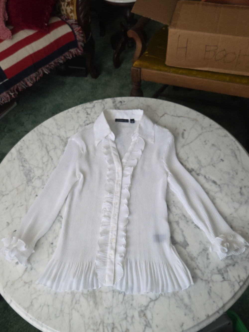 Sioni White Ruffle-Trim Button Front Blouse